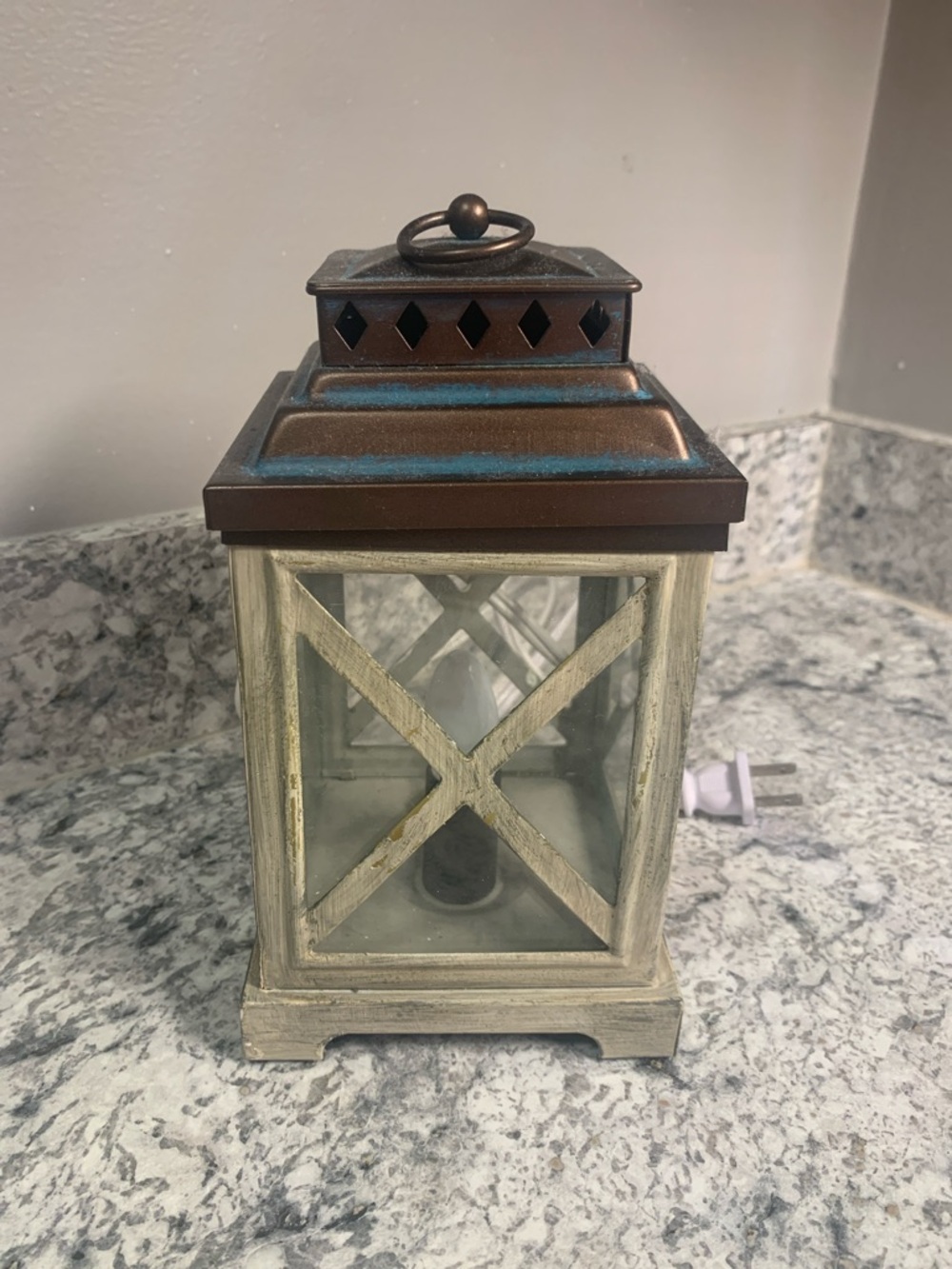 Rustic Two-Tone Wax Warmer/Night Light Lantern - Brown & Cream